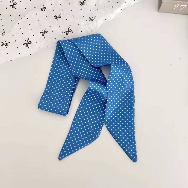 BLUE Vintage-Style Skinny Twilly Scarf-Polka Dot&Gingham