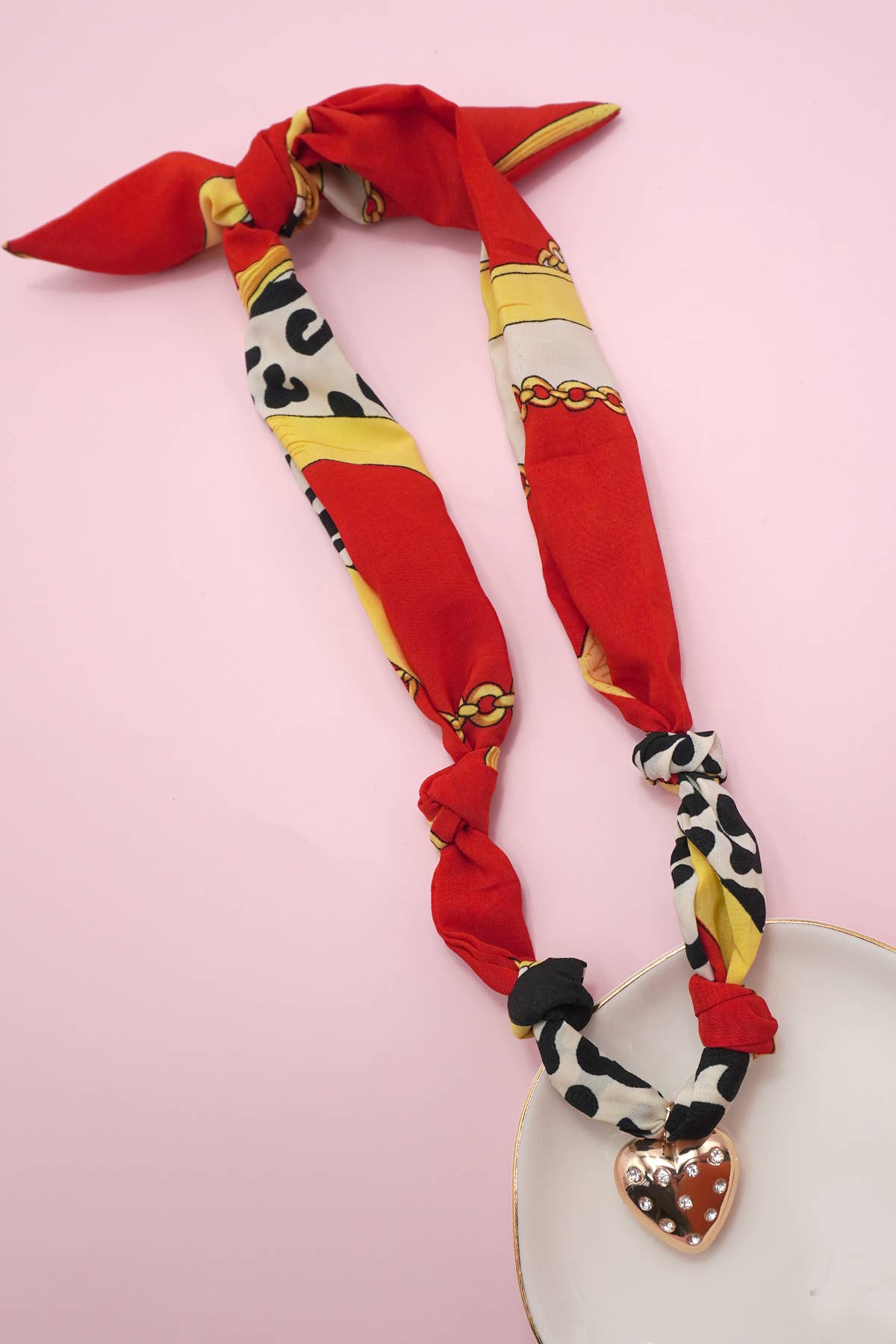 HANDMADE SCARF GOLD HEART CHARM NECKLACE