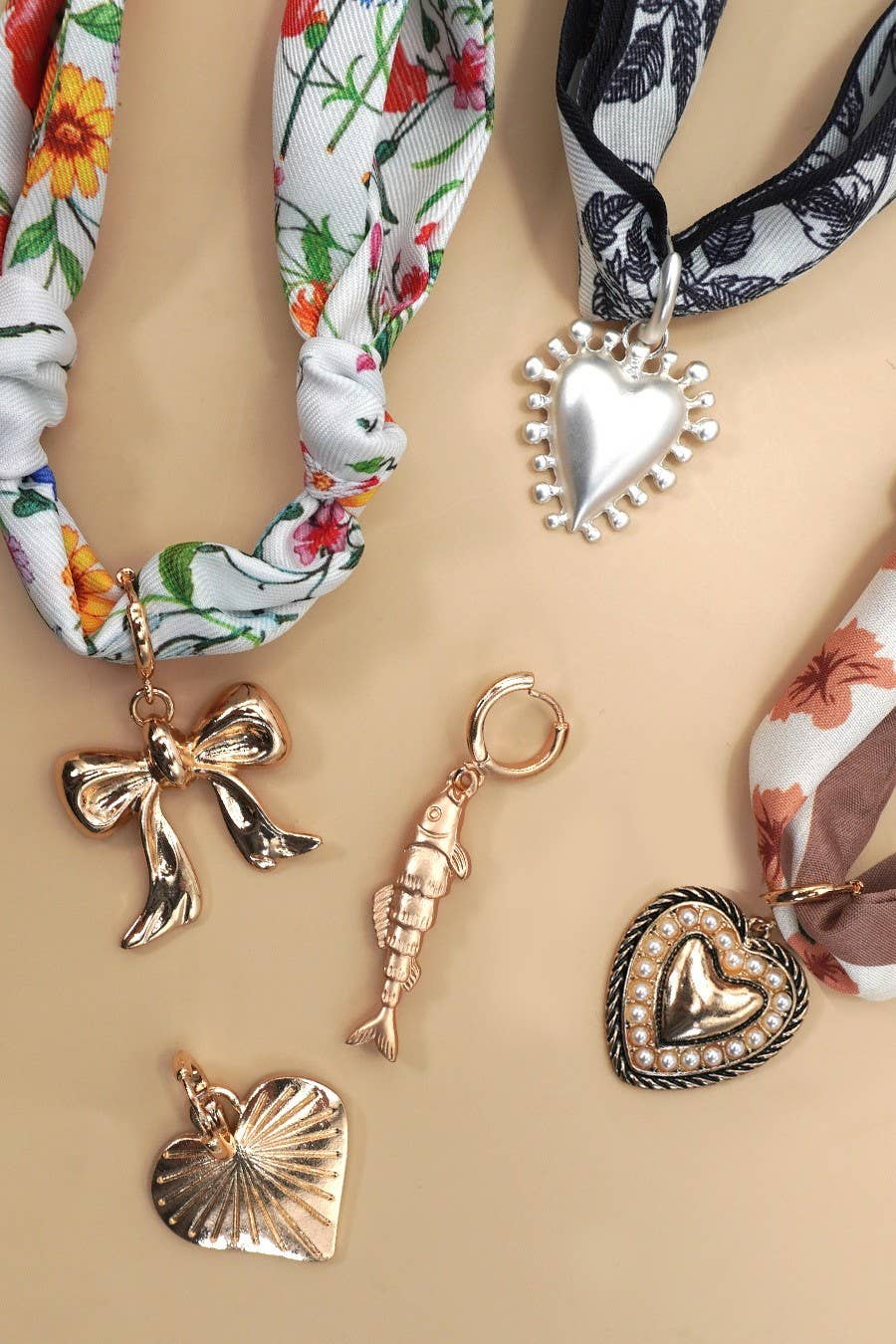 Pearl Heart Charms for Scarf or Necklace