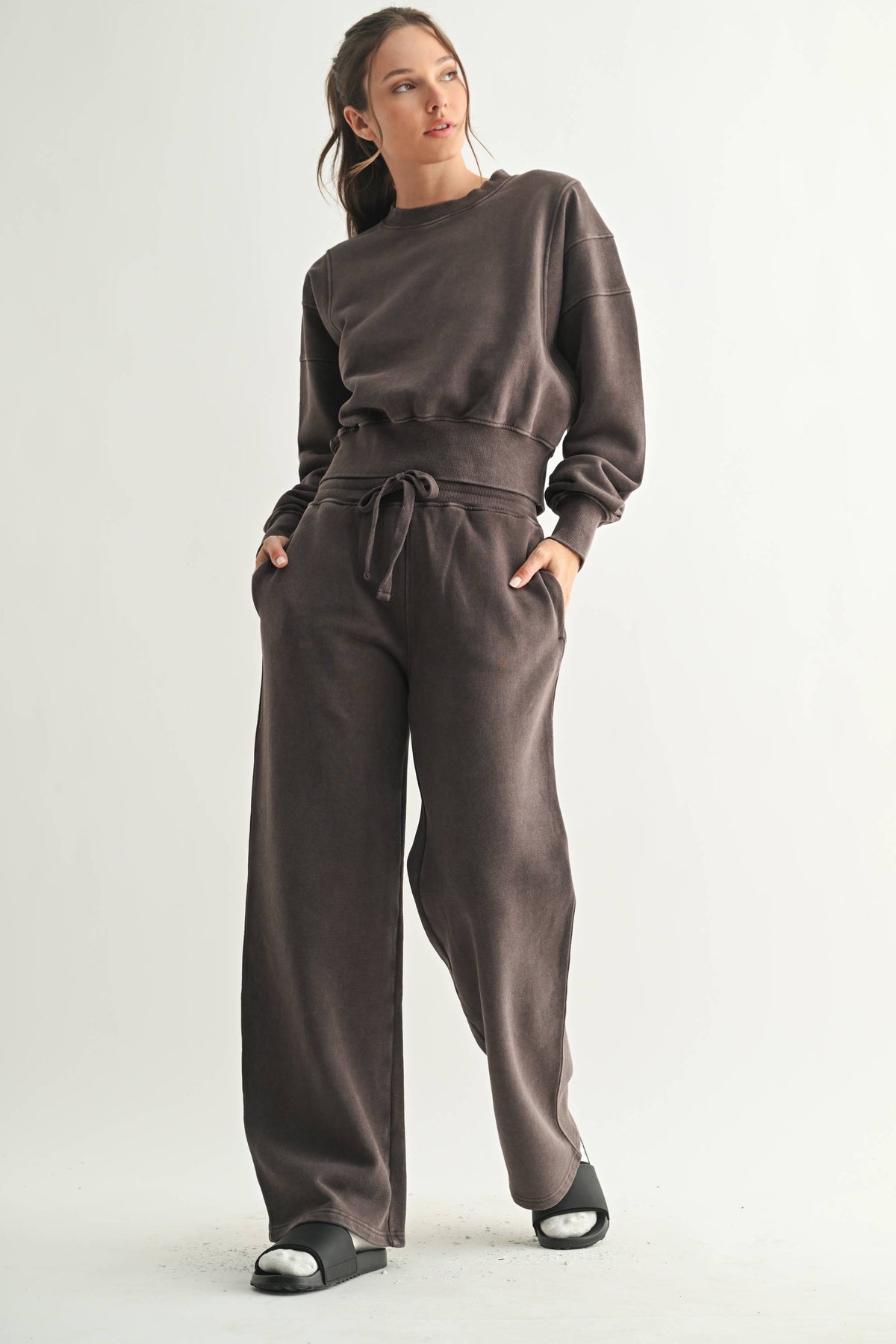 Espresso Mineral Wash Luxe Wide-Leg Sweatpants