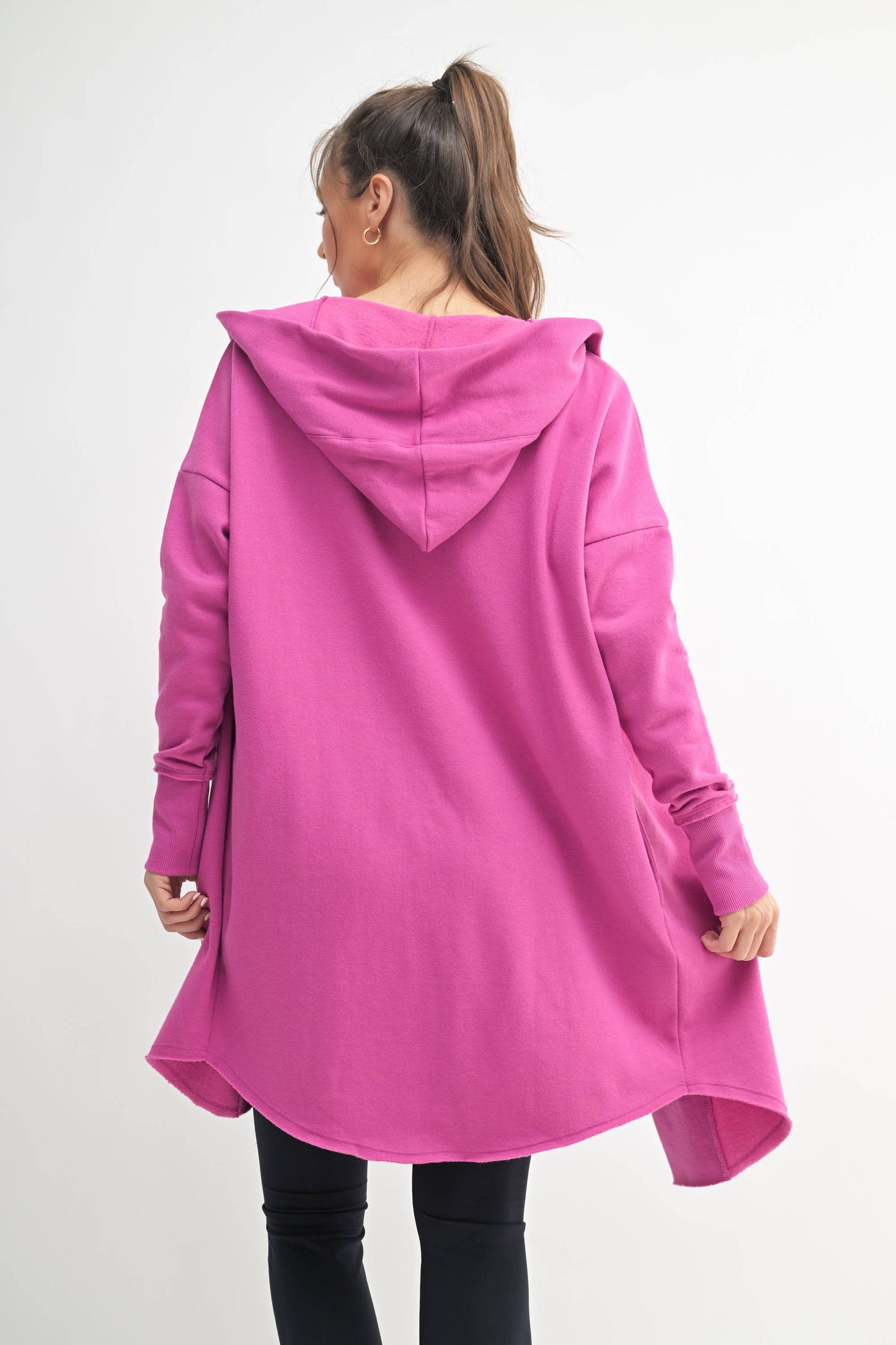 Pink Open Front Longline Hoodie Cardigan