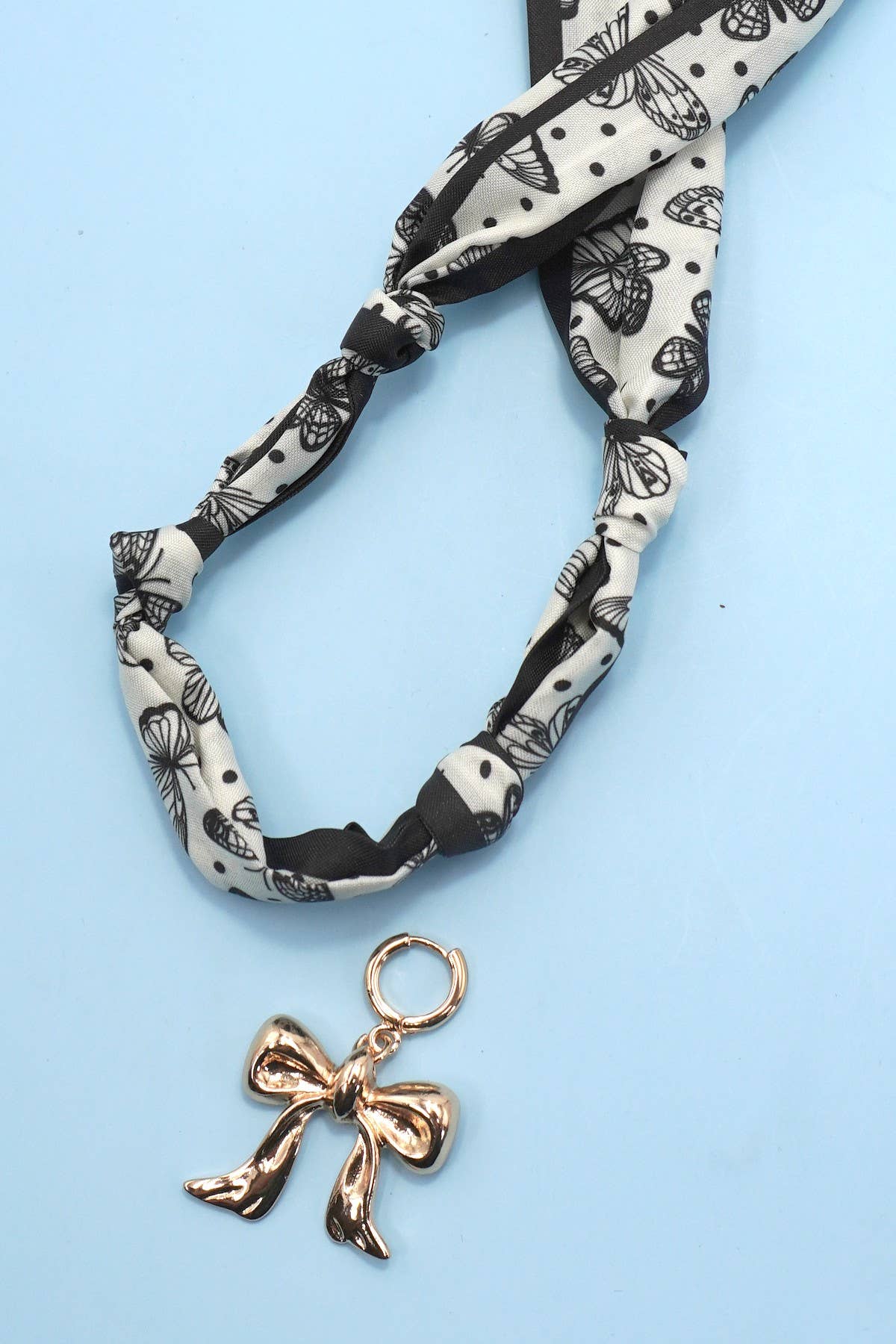 Bow with Handcrafted Scarf with Interchangeable Charm