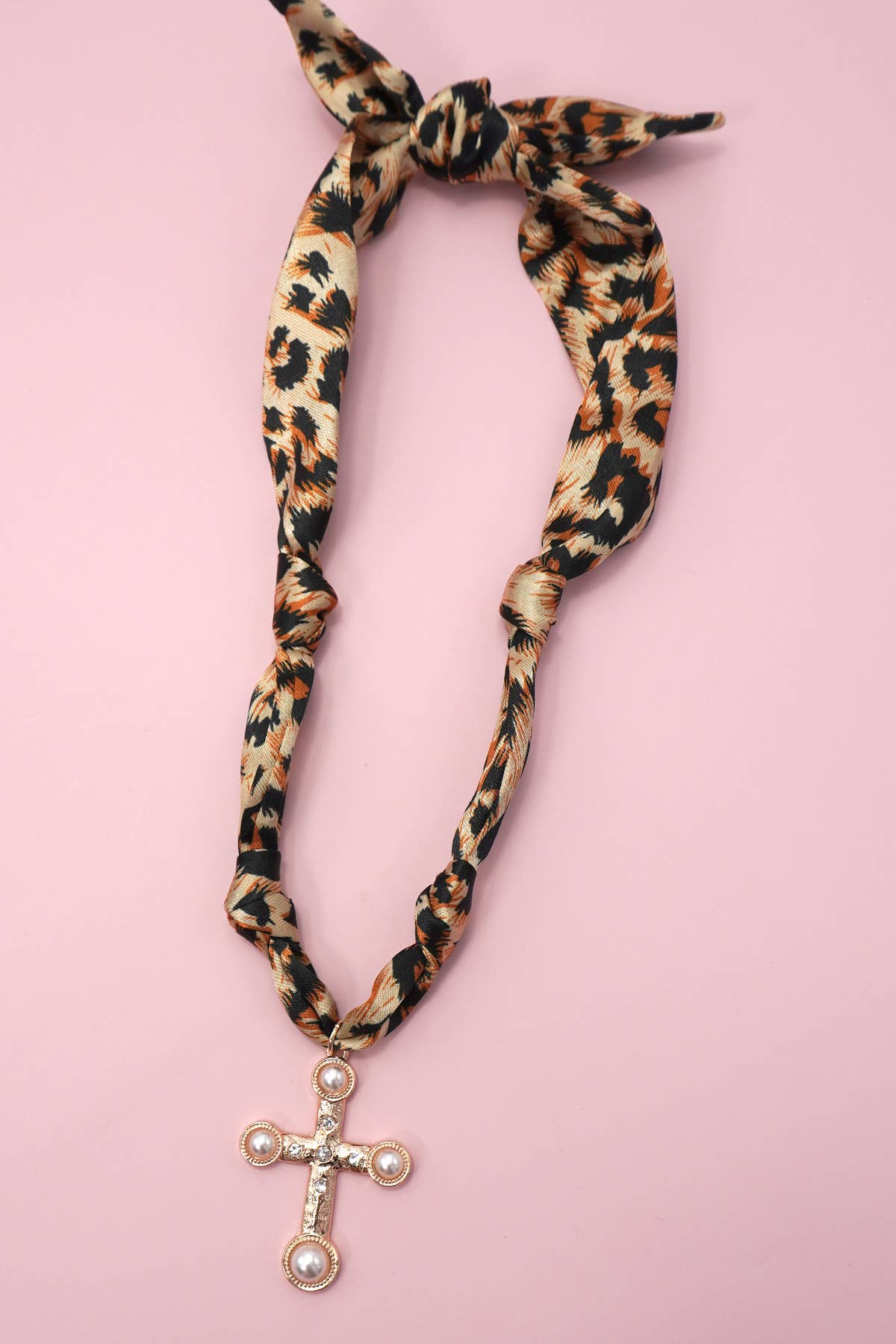 CHEETAH CROSS HANDMADE SCARF CHARM NECKLACE