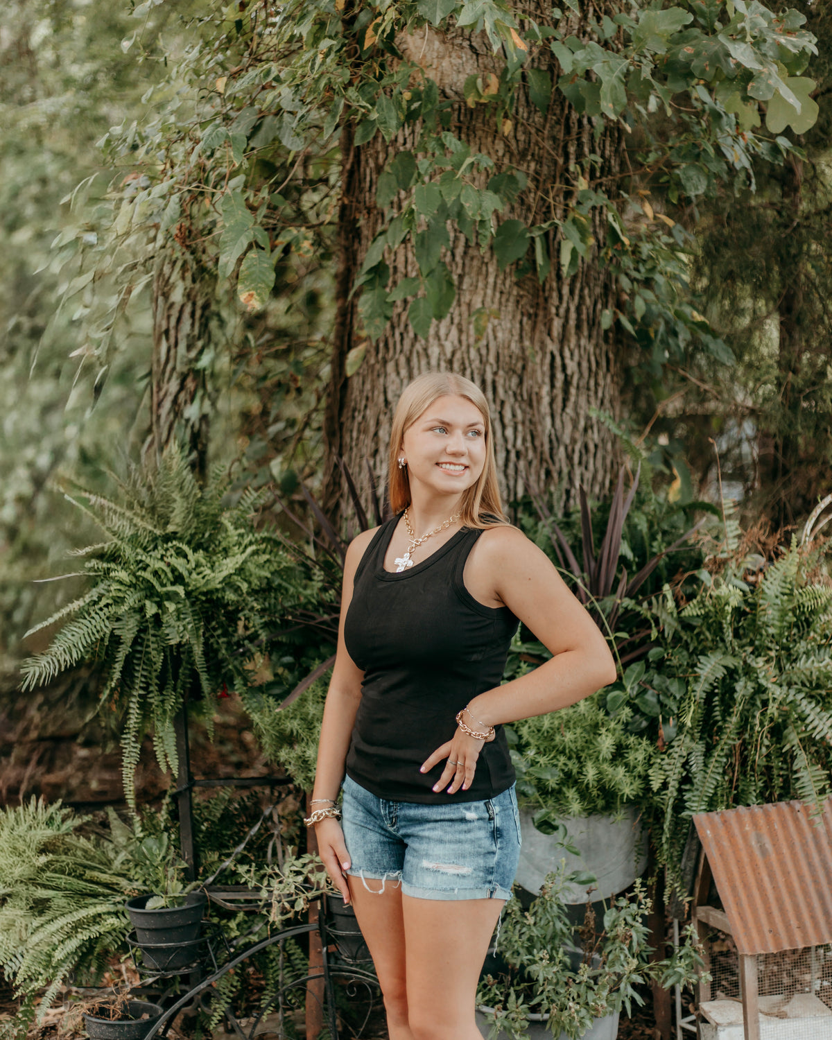 Black Slim Ribbed Padded Tank Top