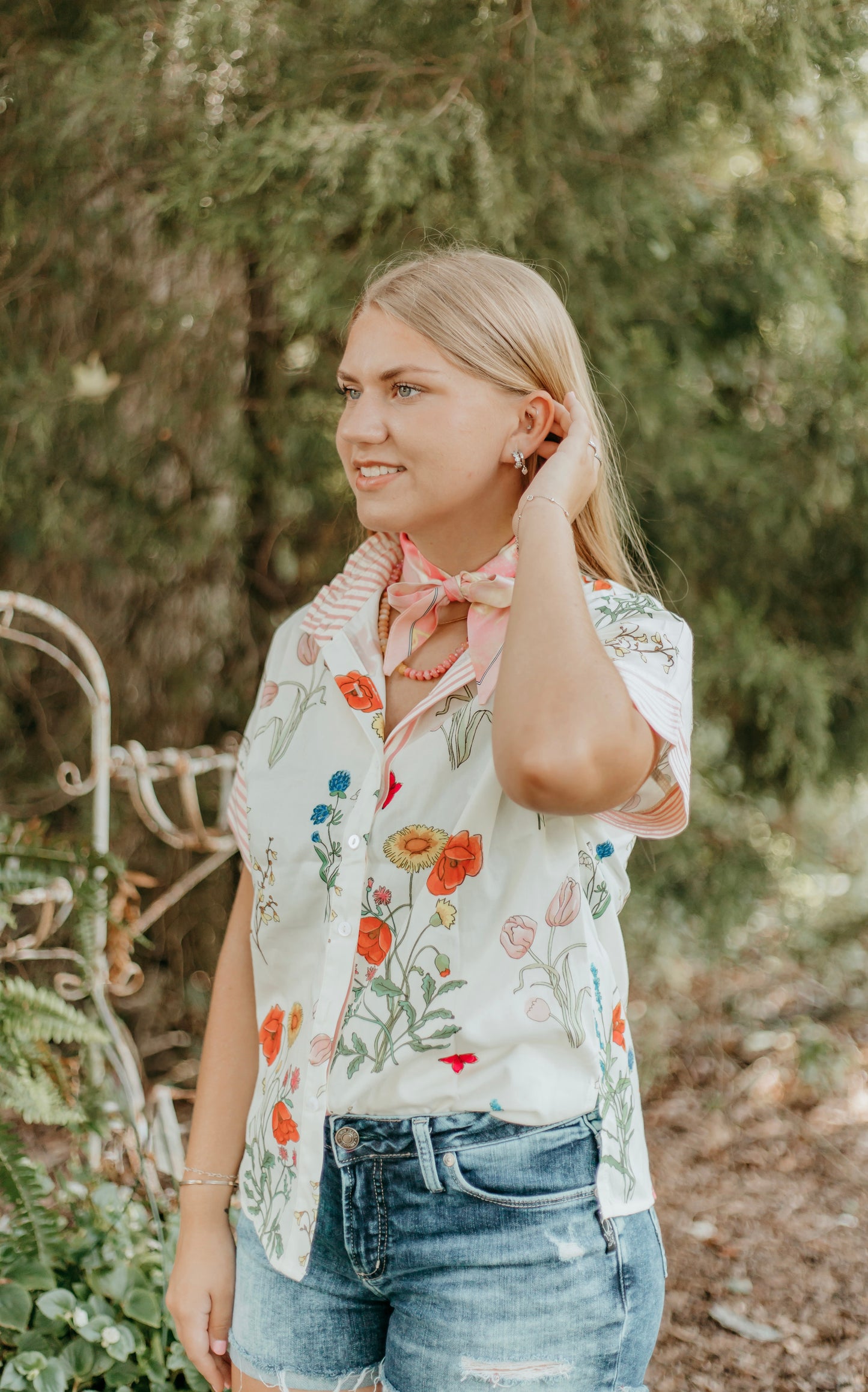 Floral Striped Button Top