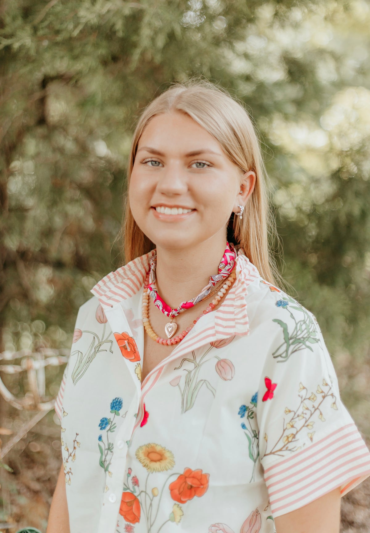 Floral Striped Button Top