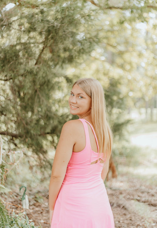 Pink Twisted Strappy Back Active Mini Dress