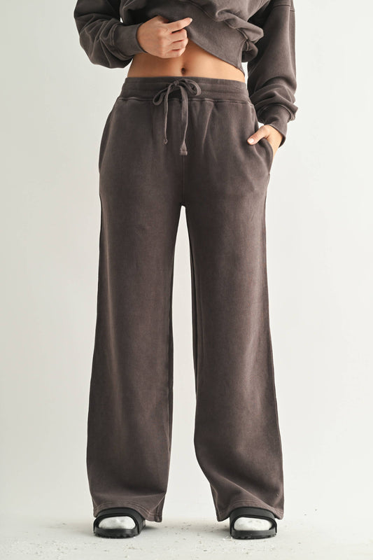 Espresso Mineral Wash Luxe Wide-Leg Sweatpants