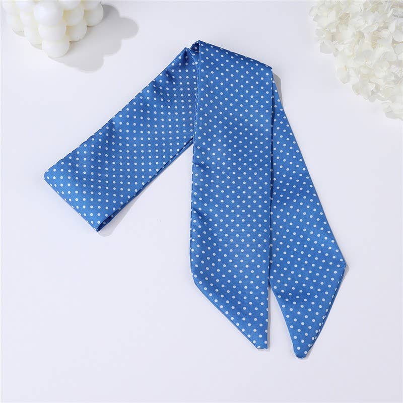 LIGHT BLUE Vintage-Style Skinny Twilly Scarf-Polka Dot&Gingham