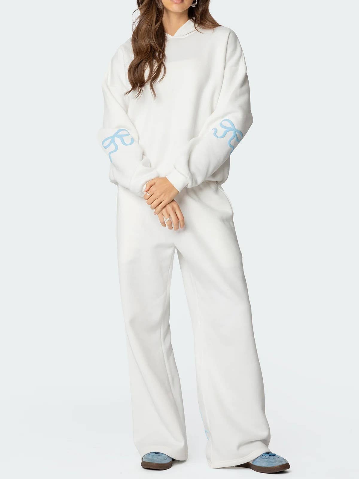 White Casual Bow Print Set