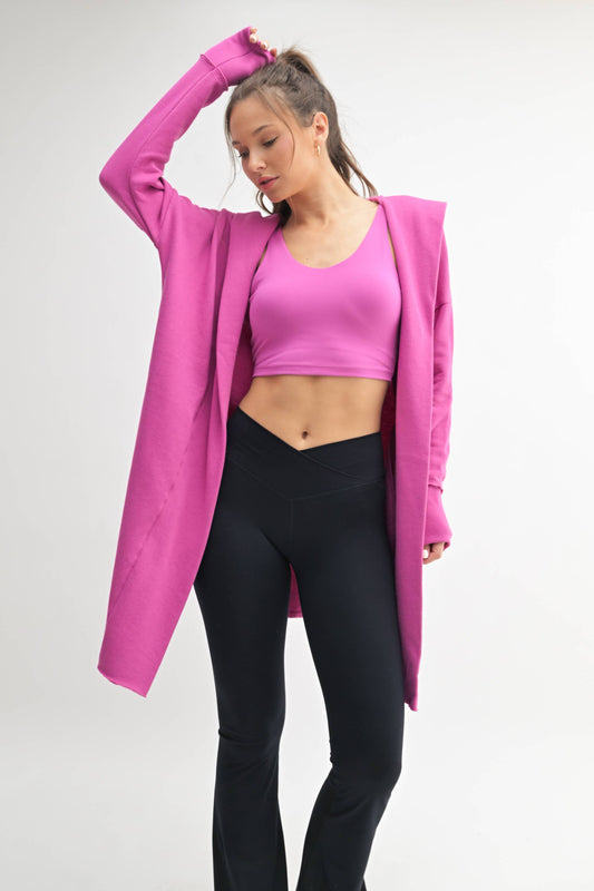 Pink Open Front Longline Hoodie Cardigan