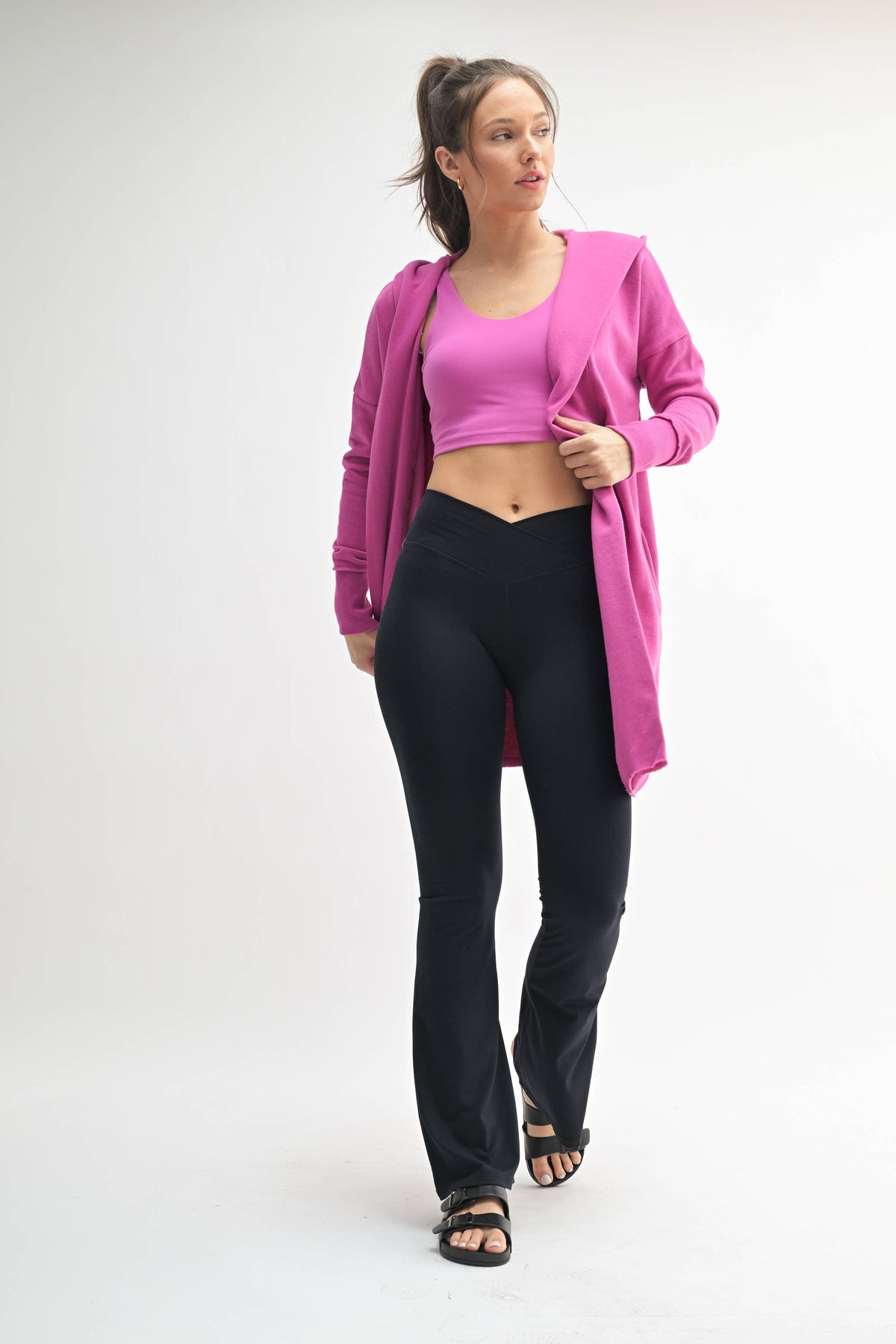 Pink Open Front Longline Hoodie Cardigan