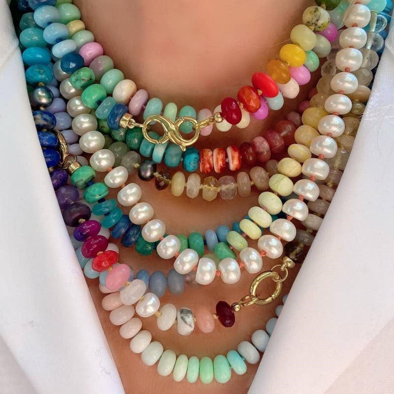 Rainbow Natural Stone Semi-Precious Glass Mixed Necklace