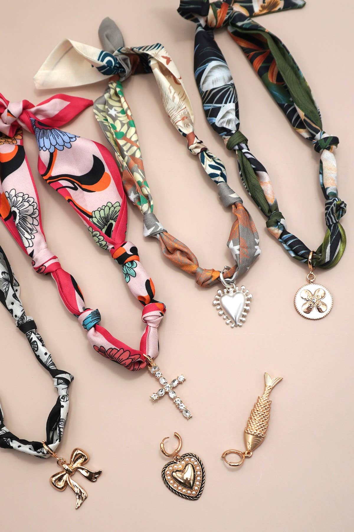 Bow with Handcrafted Scarf with Interchangeable Charm