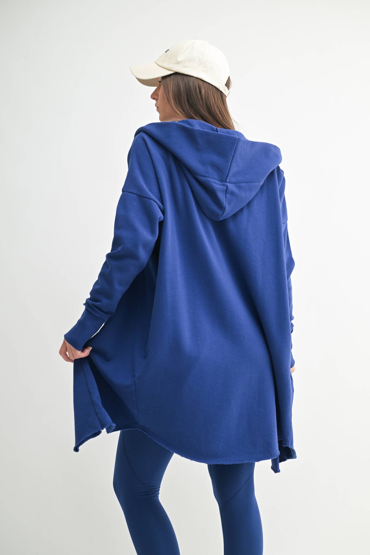 Dark Royal Open Front Longline Hoodie Cardigan