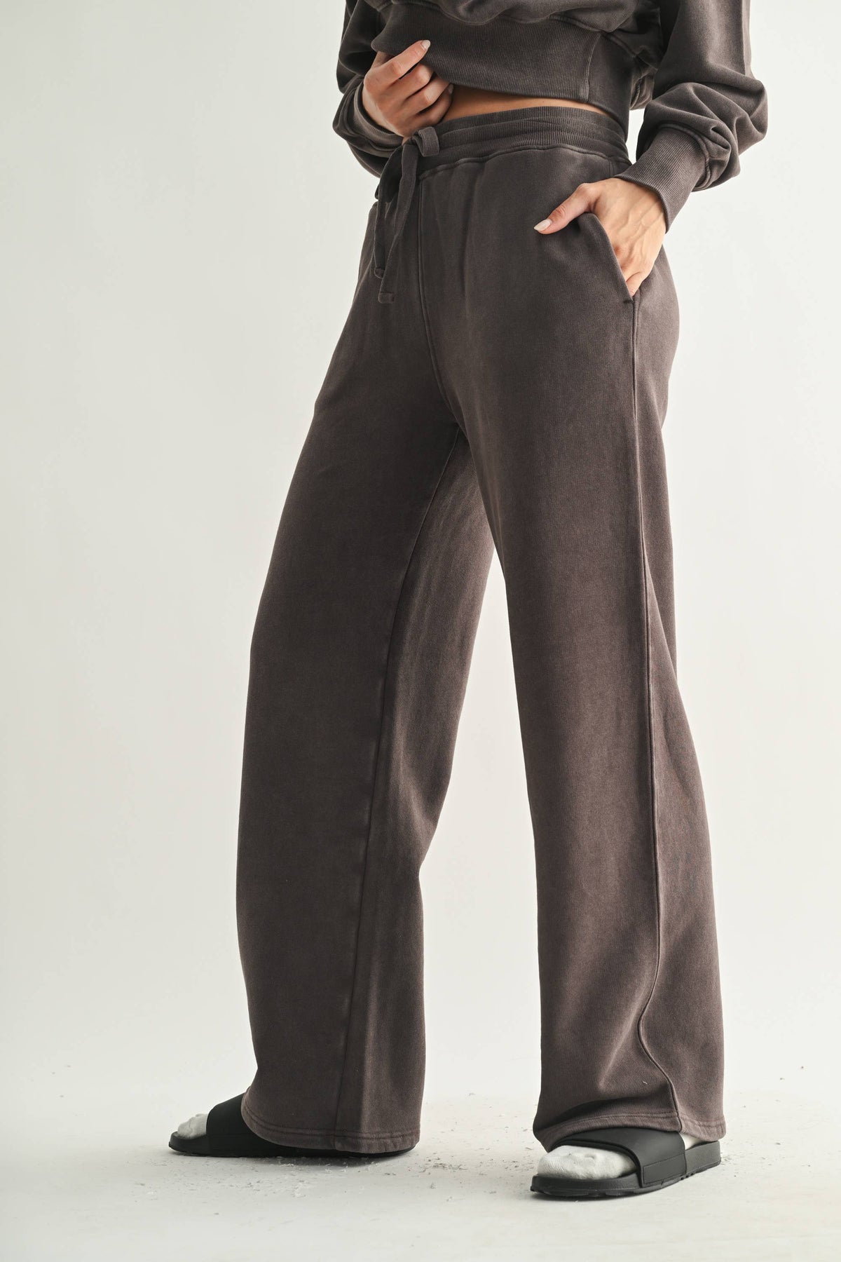 Espresso Mineral Wash Luxe Wide-Leg Sweatpants