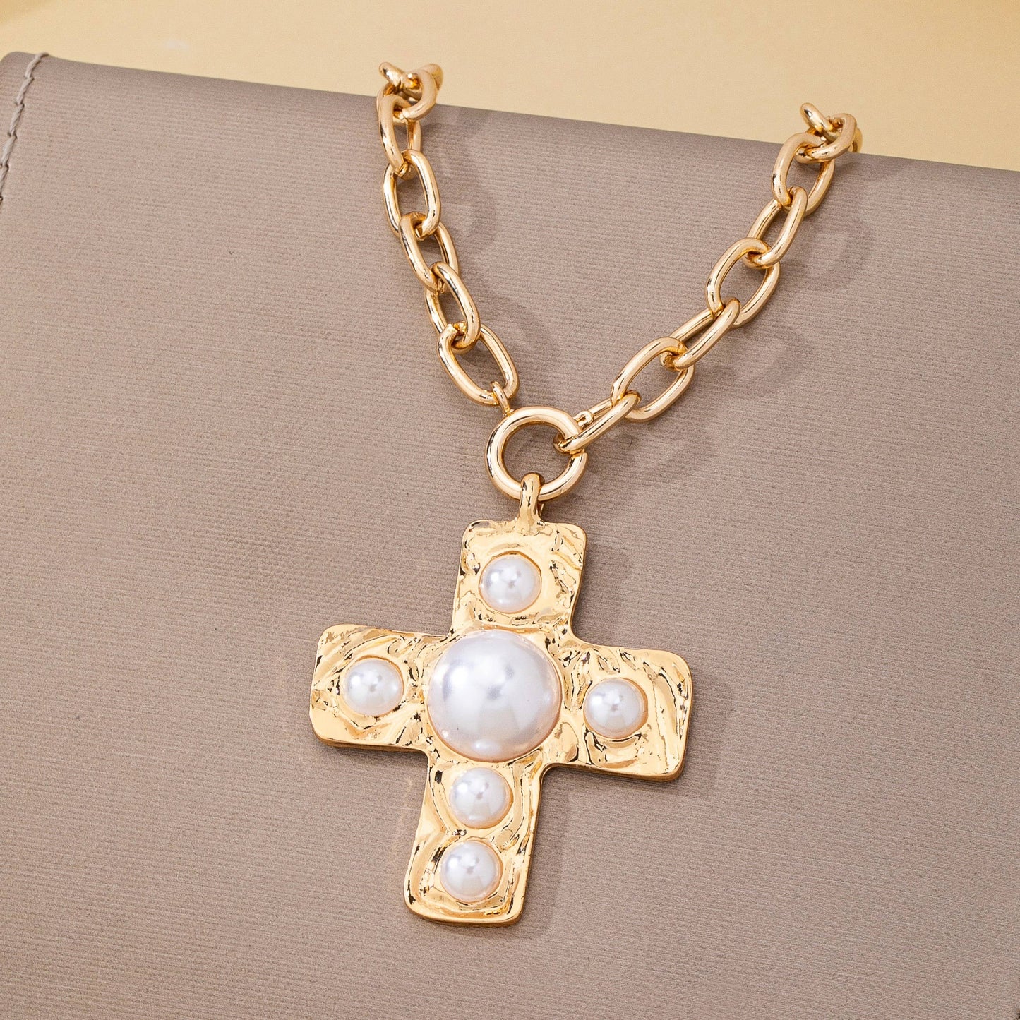 Cross Pearl Necklace Gold