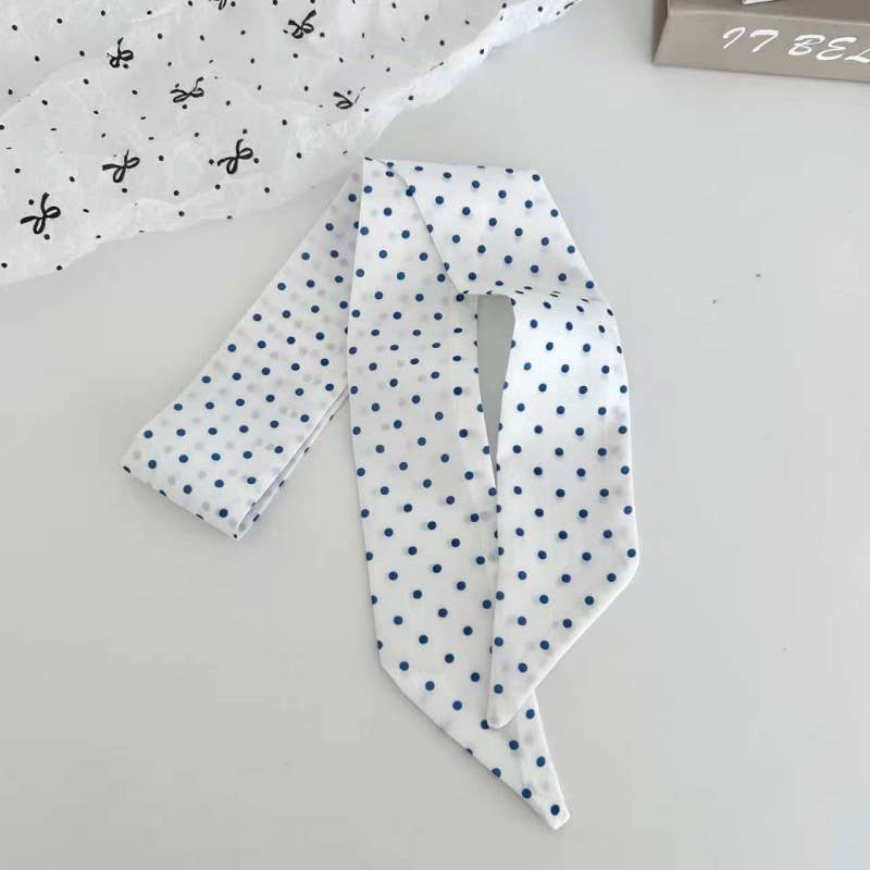 LIGHT BLUE Vintage-Style Skinny Twilly Scarf-Polka Dot&Gingham