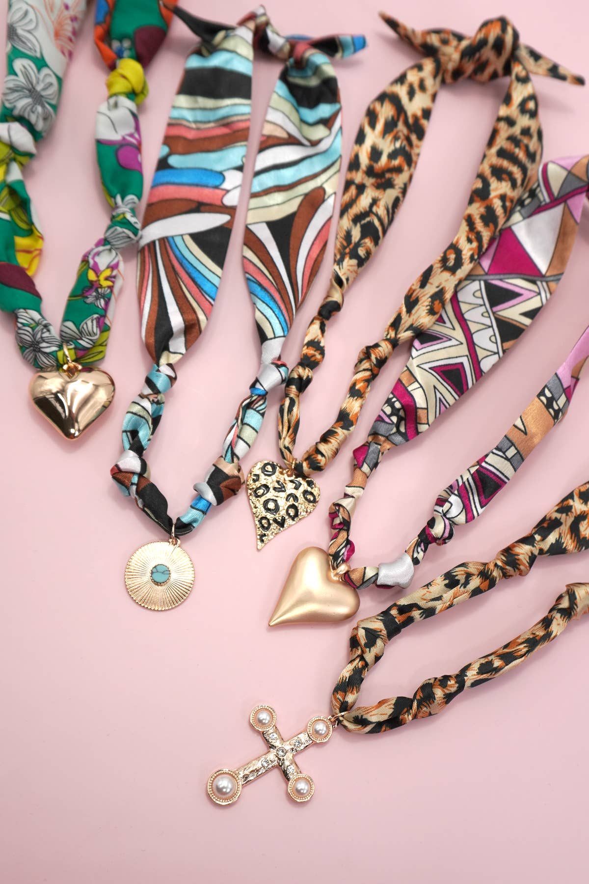 CHEETAH CROSS HANDMADE SCARF CHARM NECKLACE
