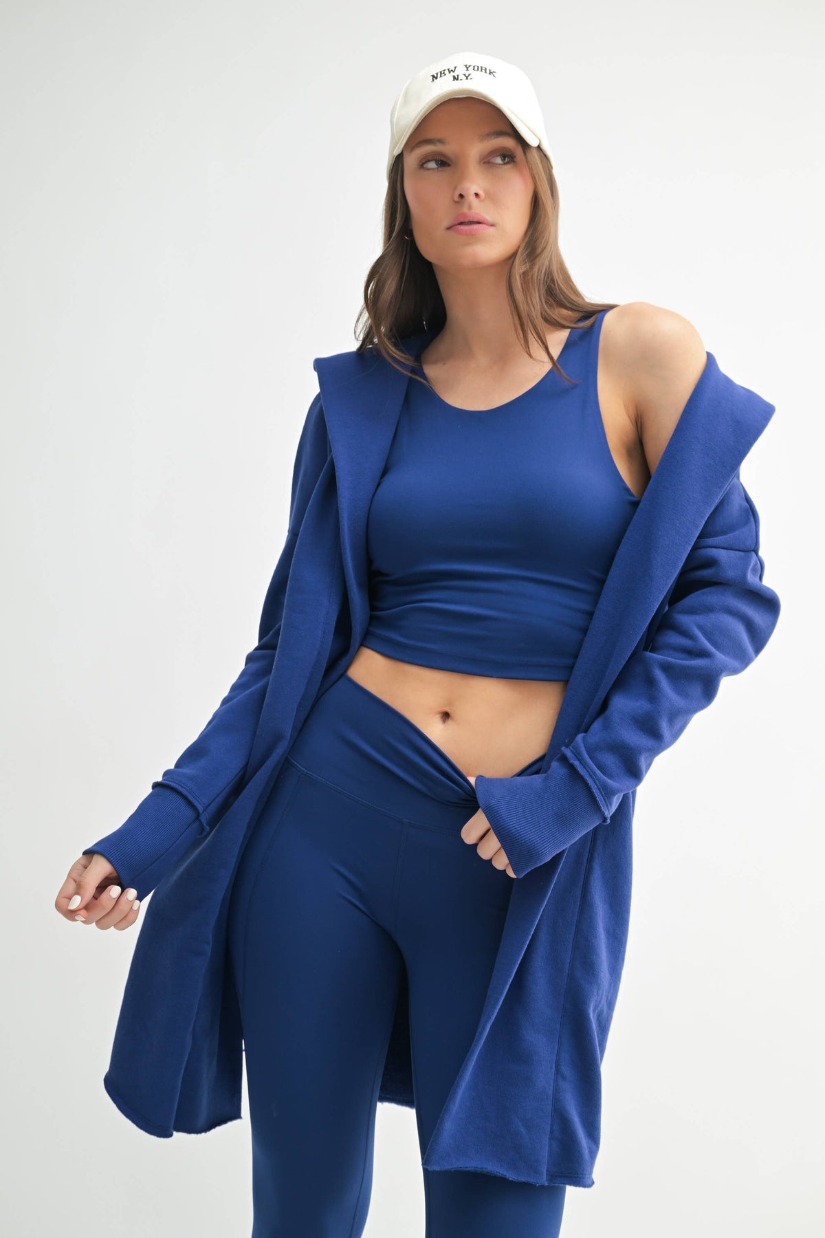 Dark Royal Open Front Longline Hoodie Cardigan