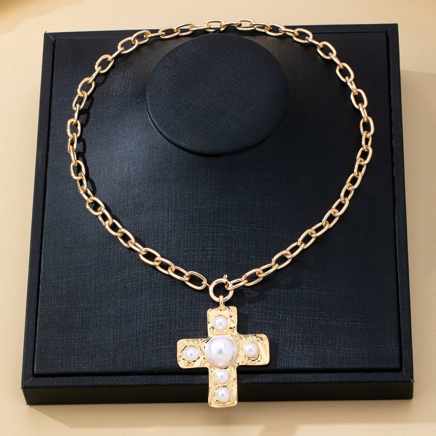 Cross Pearl Necklace Gold