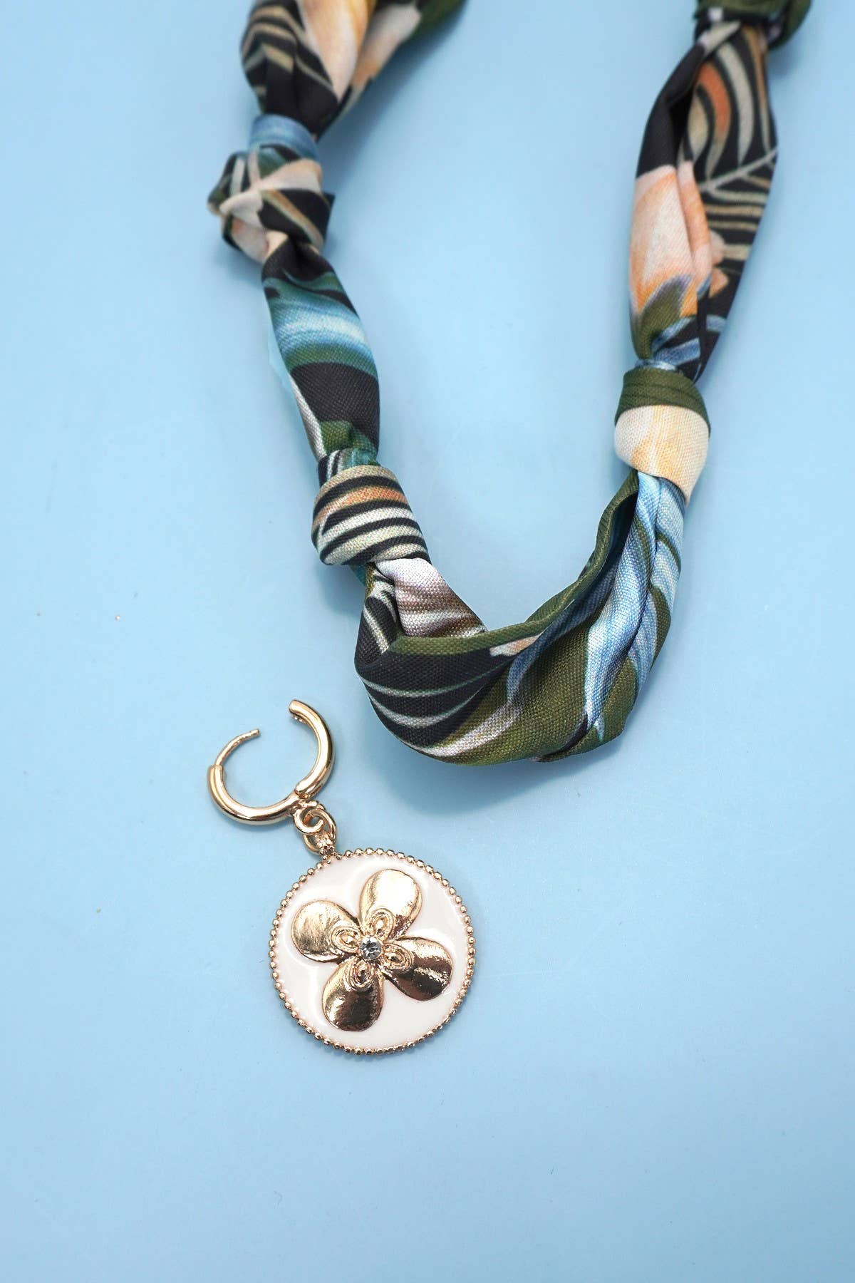 Cross Coin Pendant Handcrafted Scarf with Interchangeable Charm