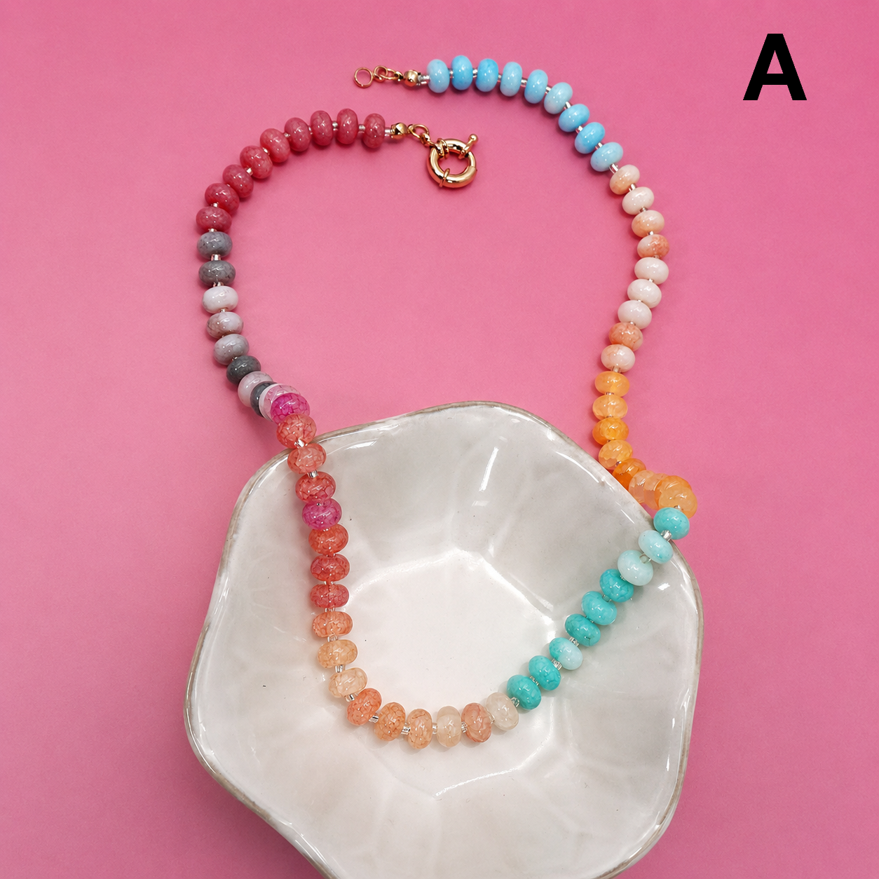 Rainbow Natural Stone Semi-Precious Glass Mixed Necklace